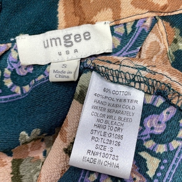 Umgee Dress Floral Cold Shoulder Green Brown Tan Size Small - Picture 15 of 15